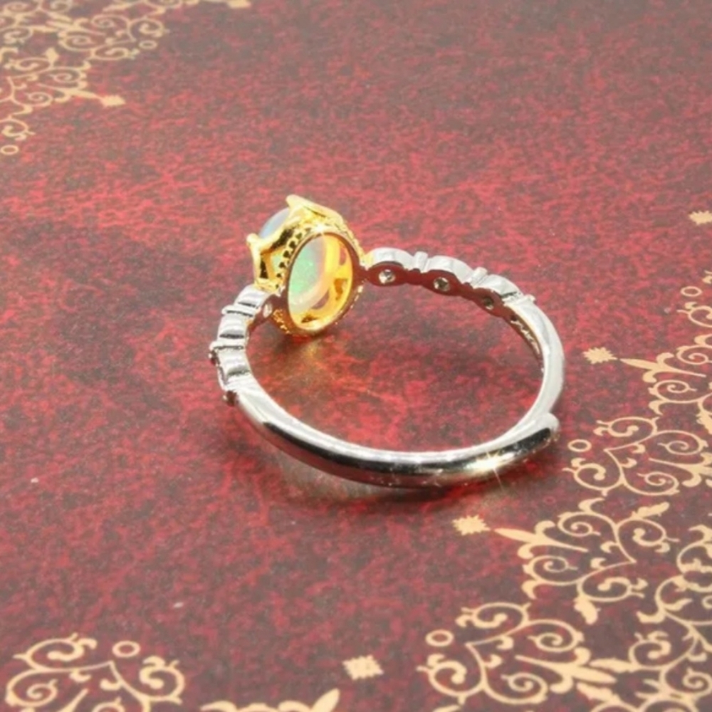 Genuine Opal 925 Sterling Silver Crown Ring - Picture 4 of 6